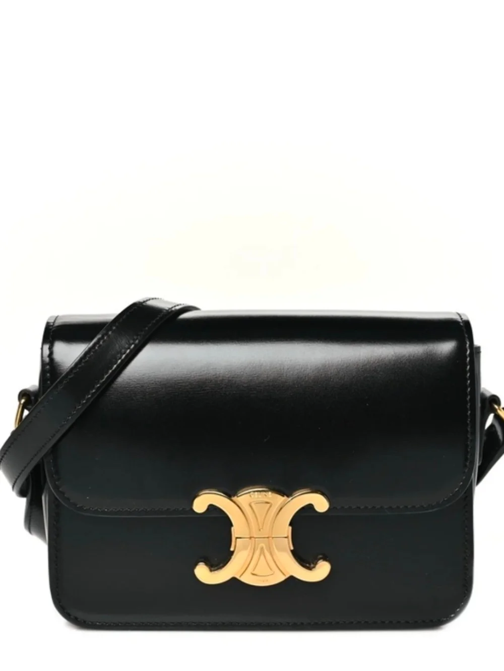 New! MSRP $4250 Authentic CELINE TRIOMPHE BAG IN BLACK Shiny Calfskin BLACK - Picture 8 of 16